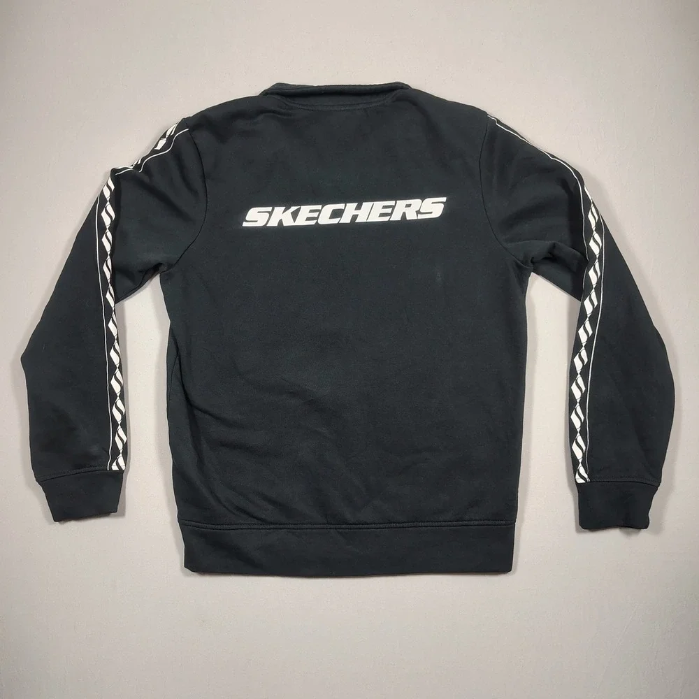 Skechers Track Jacket Mens Small Black Graphic Sleeve Tape Full Zip Cotton Blend